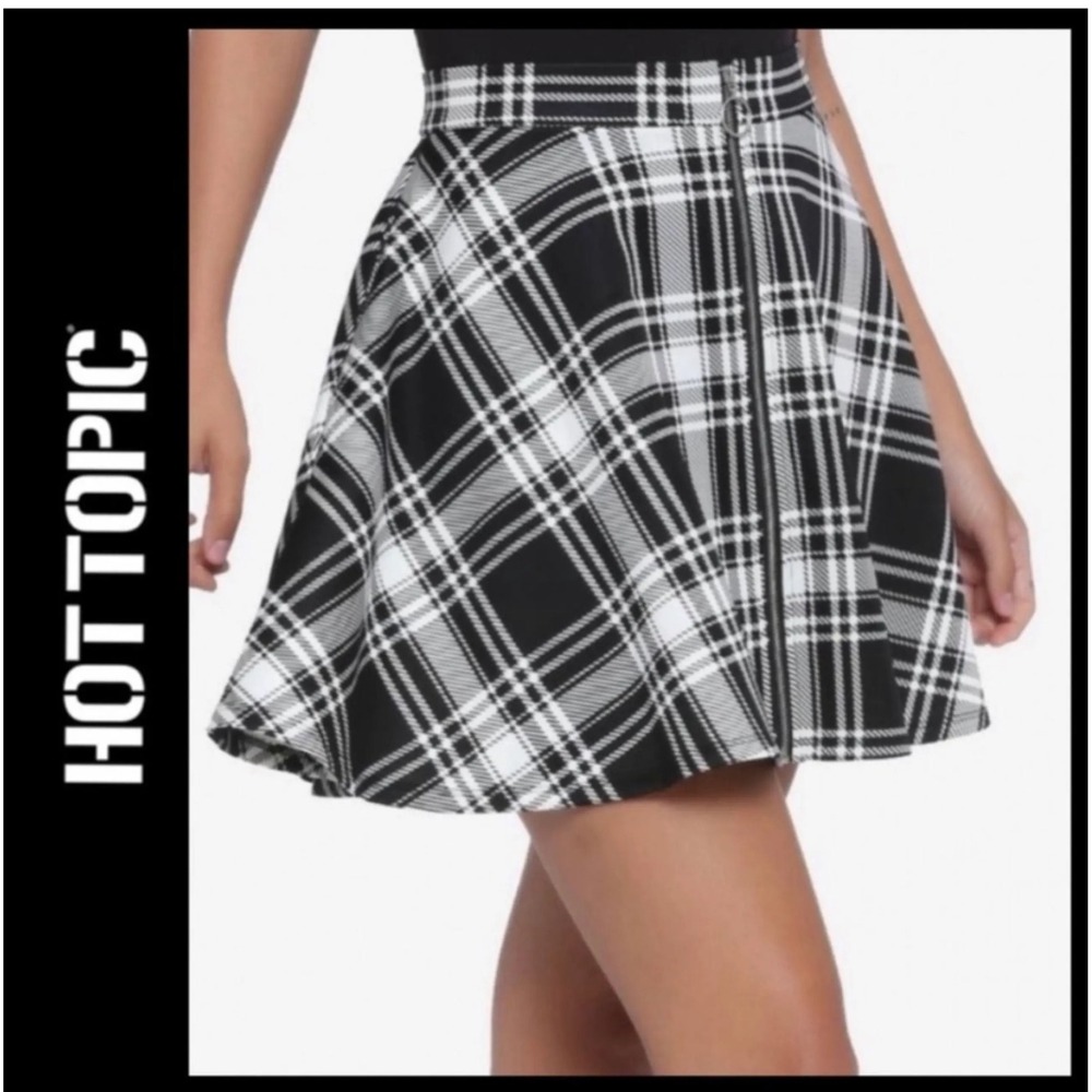 Hot Topic Black White Plaid O-Ring Zip Front Skater Mini Skirt Womens Small